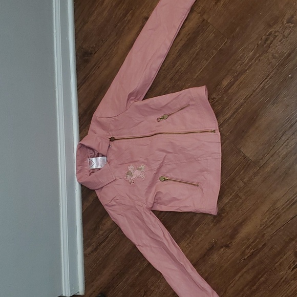 365 Kids Mauve Sequins Unicorn Moto Jacket Size 7 - Picture 3 of 10